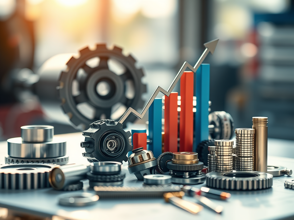 Industrial parts with growth chart background related to Automotive parts manufacturer's S2P