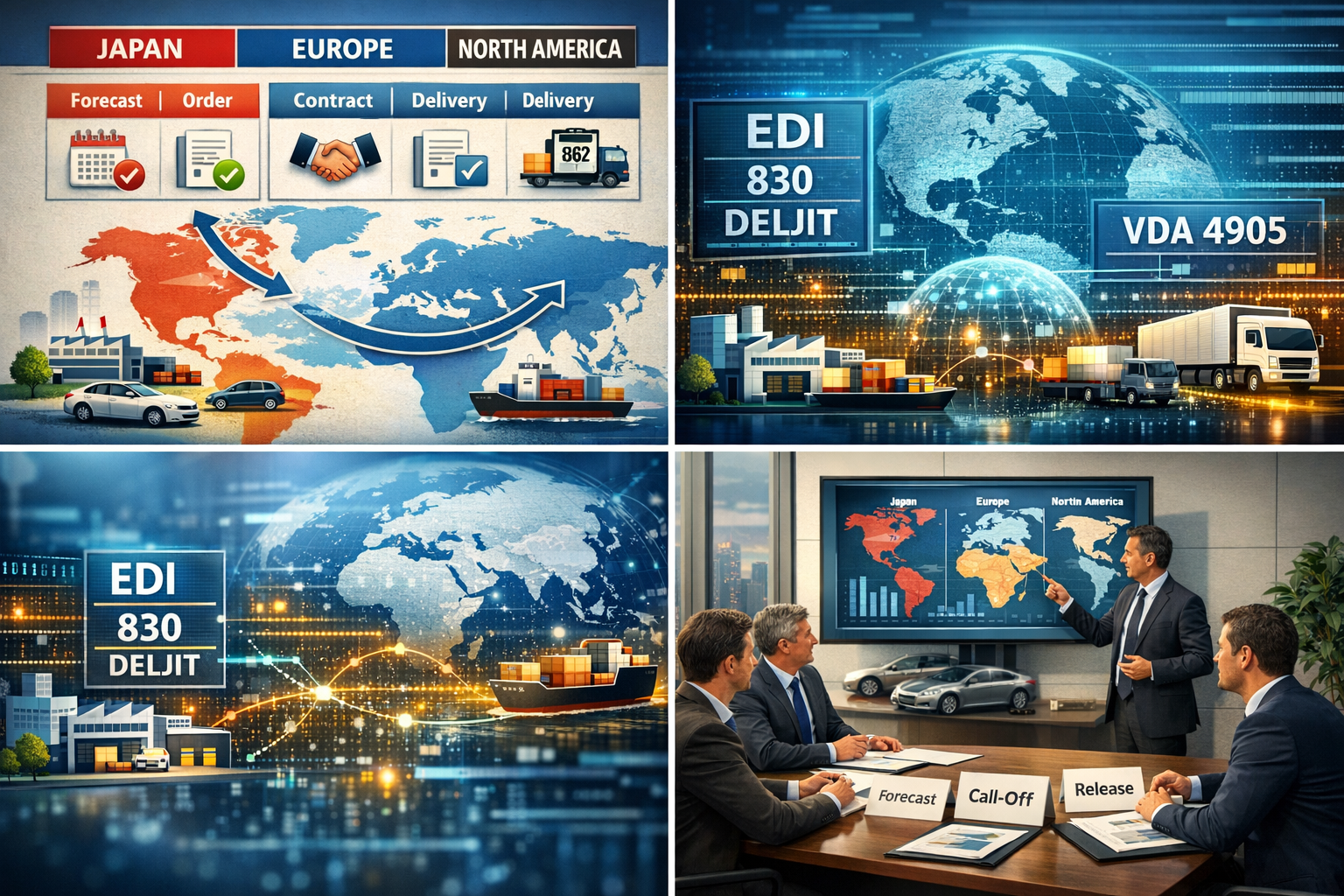 Comparison of automotive order management models in Japan, Europe, and North America including forecast and contract systems