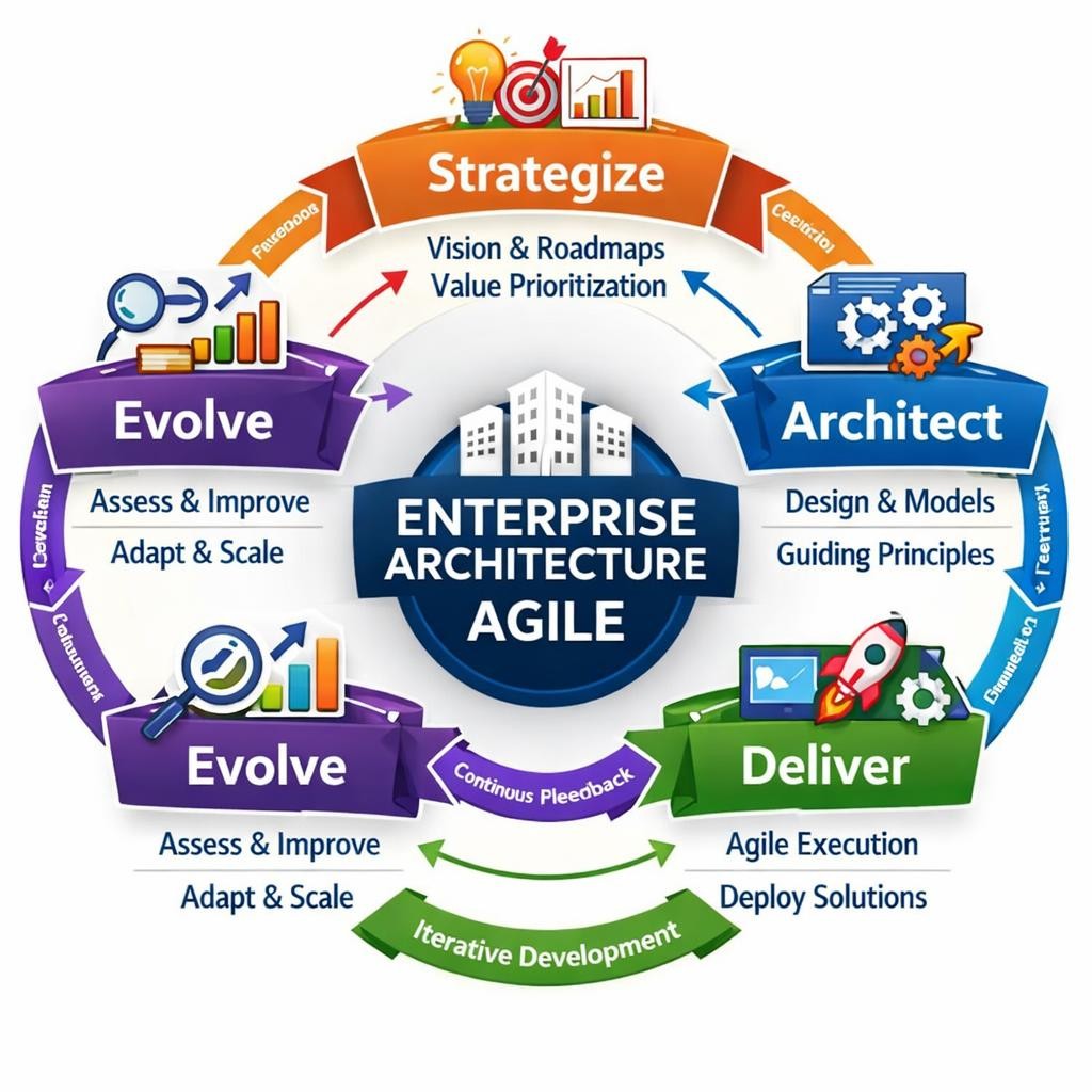 Developing Architecture in an Agile Way - Agile enterprise architecture cycle with strategize, architect, deliver, and evolve phases