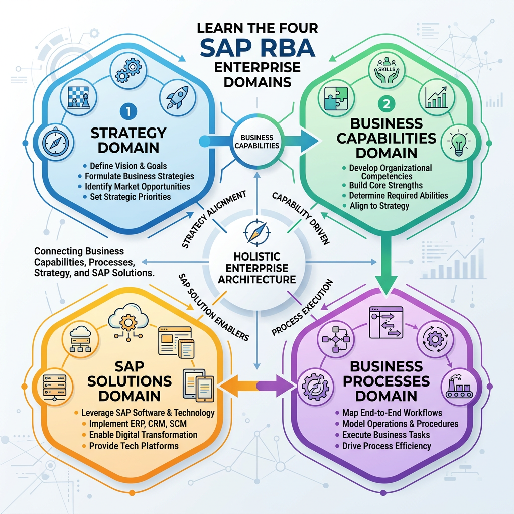 Infographic showing four SAP RBA enterprise domains and their relationships