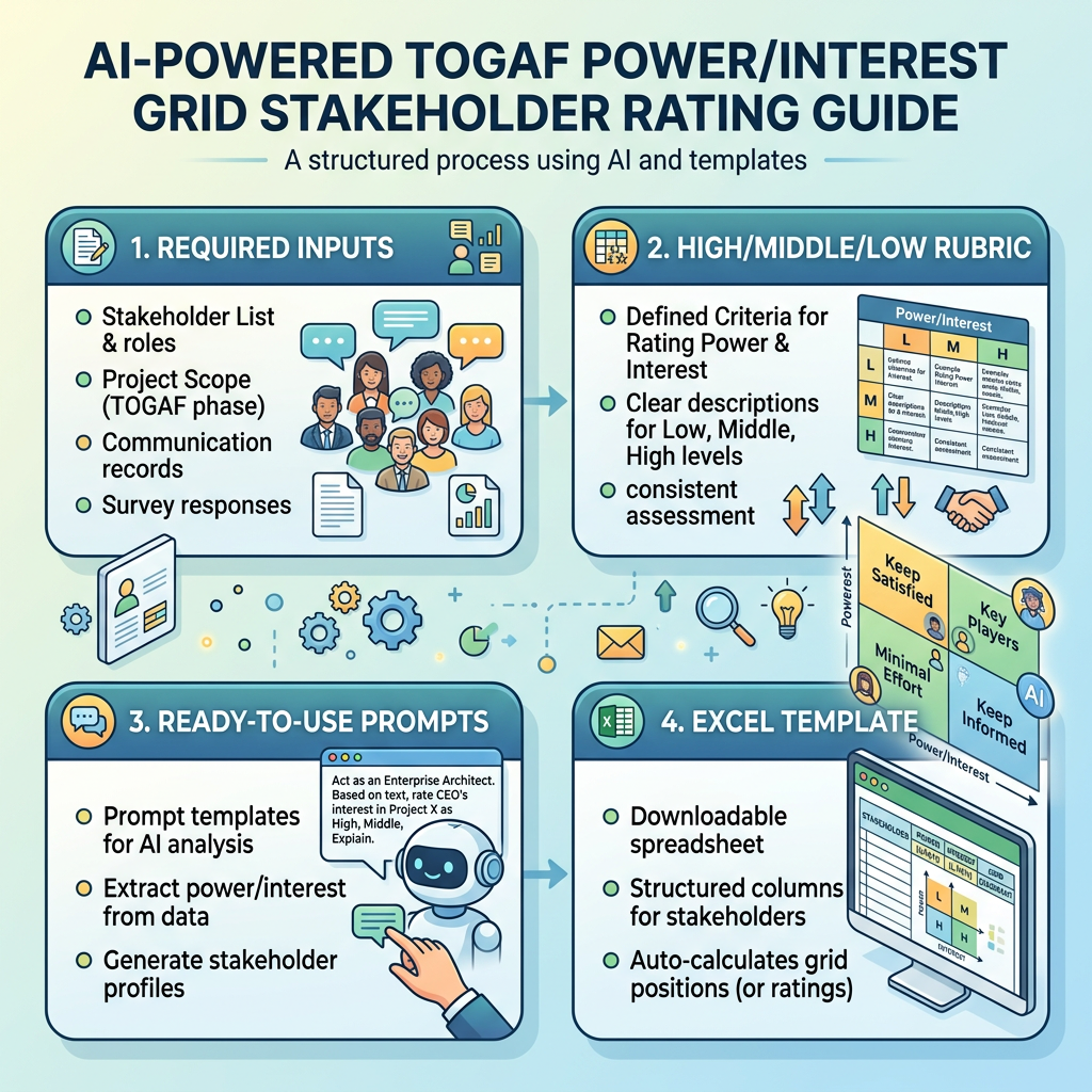 AI-powered TOGAF stakeholder rating guide with four-step process